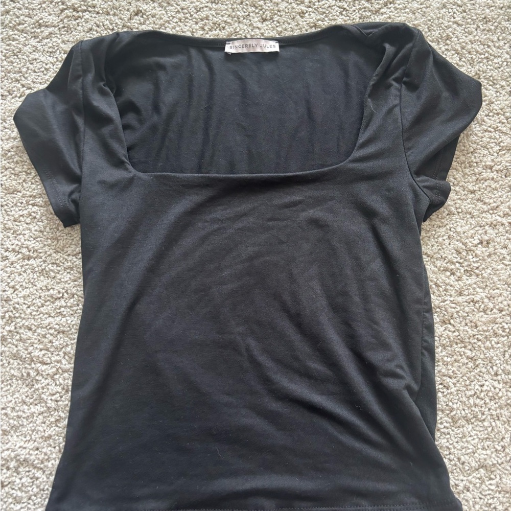Sincerely Jules Black Square Neck Long Sleeve Top